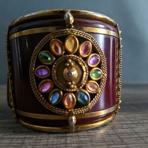 Multicolor Gemstone Gold Cuff Bracelet